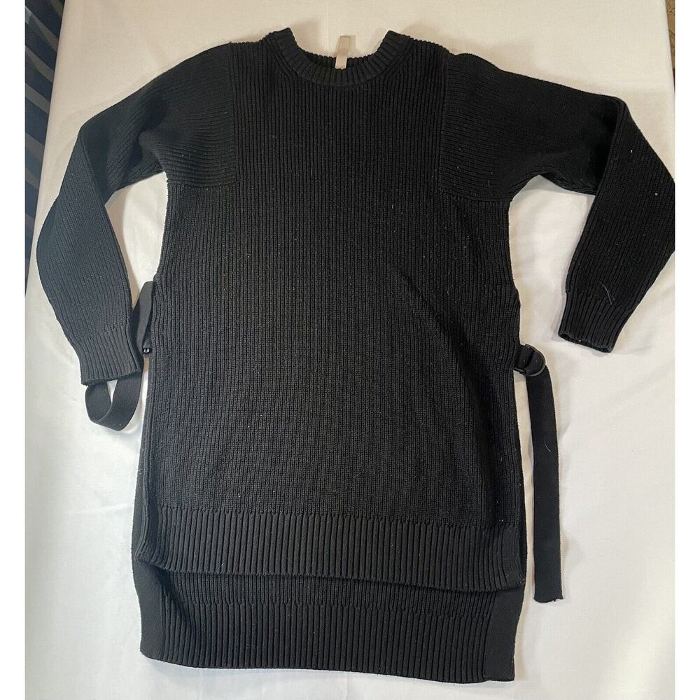 ATHLETA Womens Sweater Small Black Pullover Tunic Side Slit Chunky Knit WEST END